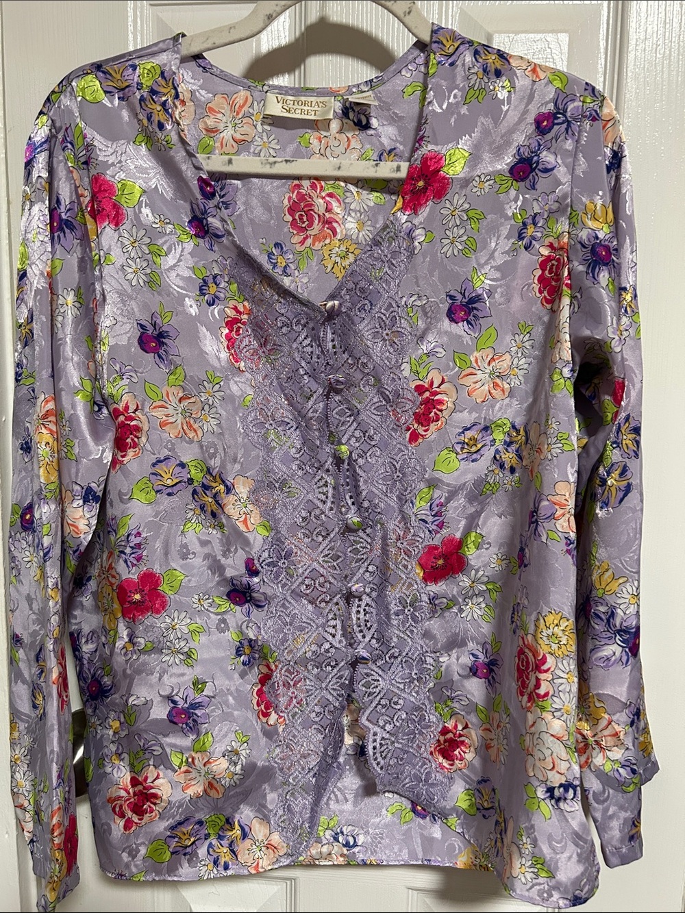 Victoria's Secret Lavender Floral Lace-Front Blouse